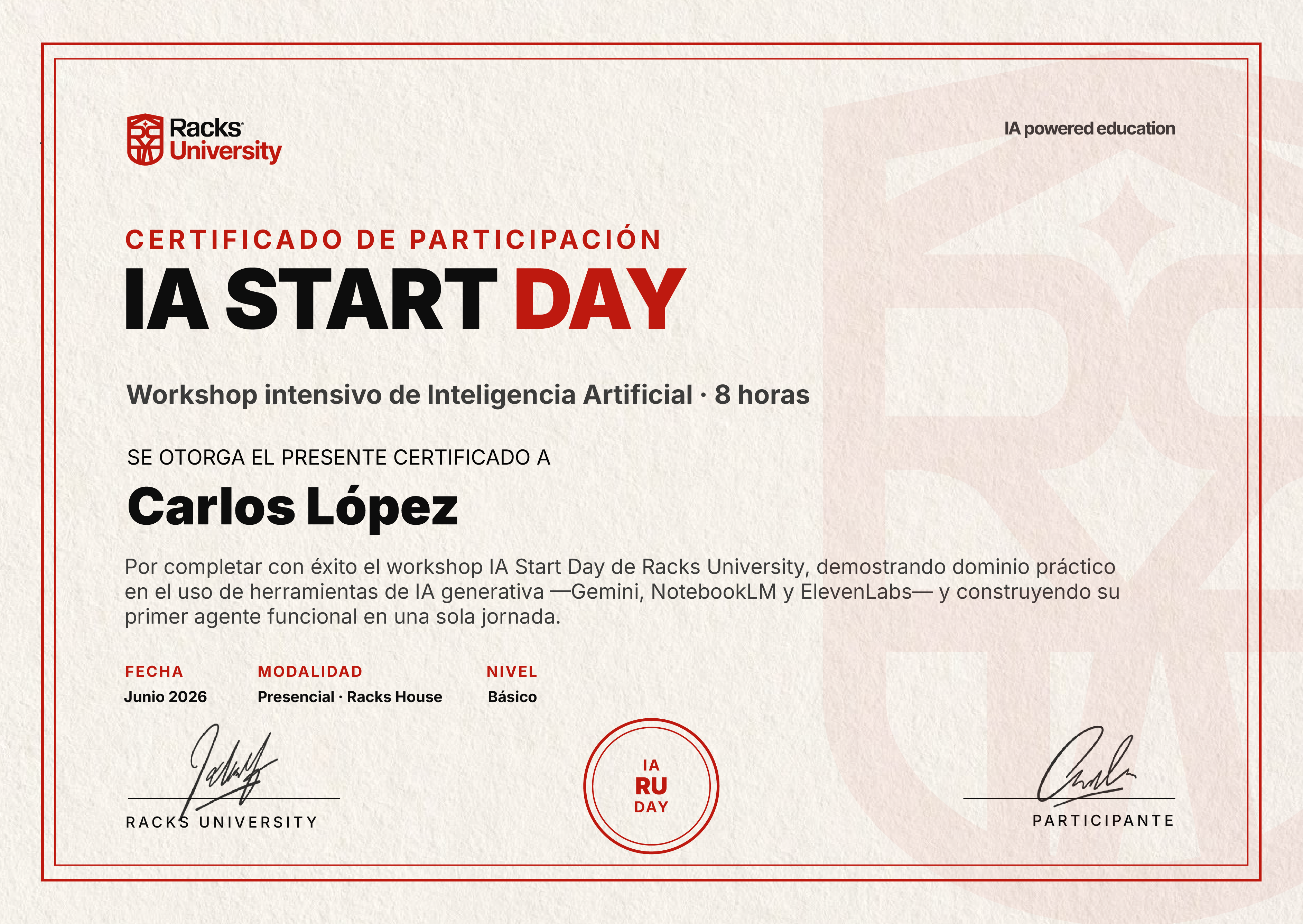 Certificado de participación IA Start Day